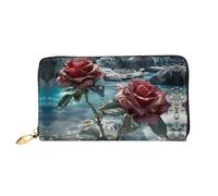 JDFHGNU Blooming Red Roses Pattern - Cartera larga para mujer, cartera de mano larga, tarjetero de crédito, monedero de viaje, negro, talla única, Black, Talla única