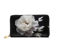 JDFHGNU Blooming White Peony Pattern - Cartera para mujer, cartera larga de embrague, cartera para tarjetas de crédito, monedero de viaje, negro, talla única, Black, Talla única