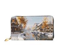 JDFHGNU Cartera de mujer con diseño de calle otoñal, cartera larga para tarjetas de crédito, monedero de viaje, color negro, talla única, Black, Talla única