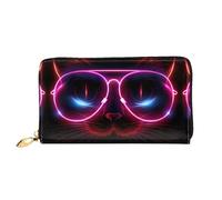 JDFHGNU Cartera de mujer con diseño de gato con gafas de luz, cartera de mano larga, tarjetero de crédito, monedero de viaje, negro, talla única, Black, Talla única