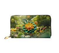JDFHGNU Cartera de mujer con patrón de flores amarillas y verdes, cartera larga para tarjetas de crédito, monedero de viaje, negro, talla única, Black, Talla única