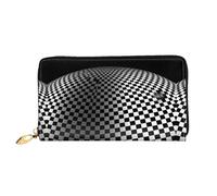JDFHGNU Cartera de mujer con patrón de tablero de ajedrez en blanco y negro, cartera de mano larga, tarjetero de crédito, monedero de viaje, negro, talla única, Black, Talla única