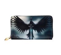 JDFHGNU Cartera larga con diseño de espada voladora con plumas negras, cartera de mano larga, tarjetero de crédito, monedero de viaje, negro, talla única, Black, Talla única