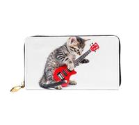 JDFHGNU Cartera larga con diseño de gato tocando la guitarra, cartera para mujer, cartera larga para tarjetas de crédito, monedero de viaje, negro, talla única, Black, Talla única