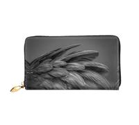 JDFHGNU Cartera larga con diseño de panda con plumas negras, cartera de mano larga, tarjetero de crédito, monedero de viaje, negro, talla única, Black, Talla única