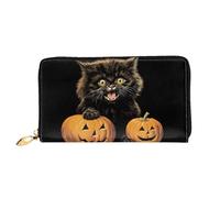 JDFHGNU Cartera larga con diseño de pata de gato por calabaza para mujer, cartera de mano larga, tarjetero de crédito, monedero de viaje, negro, talla única, Black, Talla única