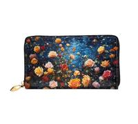 JDFHGNU Cartera larga con diseño de rosas coloridas para mujer, cartera de mano larga, tarjetero de crédito, monedero de viaje, negro, talla única, Black, Talla única