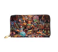 JDFHGNU Cartera larga para mujer, con diseño de castillo de caramelos, cartera de mano, tarjetero de crédito, monedero de viaje, color negro, talla única, Black, Talla única