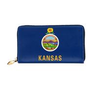 JDFHGNU Cartera larga para mujer, diseño de bandera del estado de Kansas, cartera de mano, cartera con tarjetero de crédito, monedero de viaje, negro, talla única, Black, Talla única
