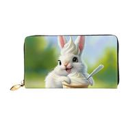 JDFHGNU Cartera larga para mujer, diseño de conejito comiendo helado, cartera larga para tarjetas de crédito, monedero de viaje, color negro, talla única, Black, Talla única