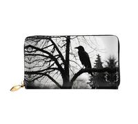 JDFHGNU Cartera larga para mujer, diseño de cuervo en rama, cartera de mano larga, tarjetero de crédito, monedero de viaje, color negro, talla única, Black, Talla única