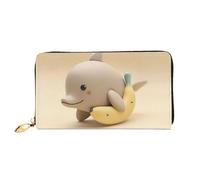 JDFHGNU Cartera larga para mujer, diseño de plátano y delfín, monedero de viaje, color negro, talla única, Black, Talla única