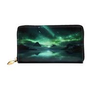 JDFHGNU Cartera para mujer, diseño misterioso de Aurora, cartera de mano larga, tarjetero de crédito, monedero de viaje, color negro, talla única, Black, Talla única