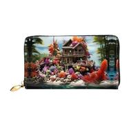 JDFHGNU Chalet By The Sea Pattern - Cartera larga para mujer, cartera de mano larga, tarjetero de crédito, monedero de viaje, color negro, talla única, Black, Talla única