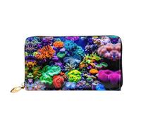 JDFHGNU Colorido patrón de coral, cartera para mujer, cartera larga, cartera para tarjetas de crédito, monedero de viaje, negro, talla única, Black, Talla única