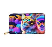 JDFHGNU Colorido patrón de gato psicodélico, cartera para mujer, cartera larga de embrague, cartera para tarjetas de crédito, monedero de viaje, negro, talla única, Black, Talla única