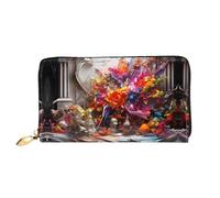 JDFHGNU Colorido patrón de graffiti de flores, Cartera Señora para Mujer, Cartera Larga de Embrague, Cartera para Tarjetas de Crédito, Monedero de Viaje, Negro, Talla Única