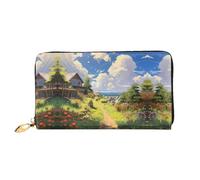 JDFHGNU Countryside Village Pattern - Cartera larga para mujer, cartera de mano larga, cartera para tarjetas de crédito, monedero de viaje, color negro, talla única, Black, Talla única