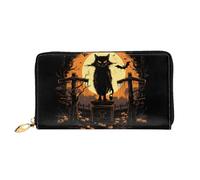 JDFHGNU Monedero largo con diseño de gato en cruz con lápida para mujer, cartera de mano larga, tarjetero de crédito, monedero de viaje, negro, talla única, Black, Talla única