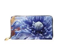 JDFHGNU Monedero largo para mujer, diseño de flores de anémona azul, cartera de mano, tarjetero de crédito, monedero de viaje, color negro, talla única, Black, Talla única