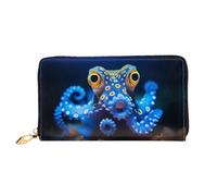 JDFHGNU Monedero largo para mujer, diseño de pulpo con anillos azules, cartera de mano, tarjetero de crédito, monedero de viaje, color negro, talla única, Black, Talla única
