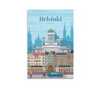 Jdheeh Póster vintage de viaje de Helsinki Finlandia, póster artístico de lienzo, decoración de pared, 30 x 45 cm