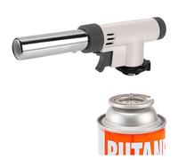 JDHON Soplete de Cocina, Recargable Antorcha de Cocina Butano con Llama ajustable para BBQ, Postres, Cocinando, Cámping, Soldadura(No Incluido Butano)-Blanco