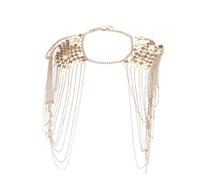JDigJid Vintage Arneses Punk Camiseta Cuerpo Hombro Cadena Collar Collar Dangling Borla Oro, aleación