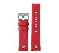 JDIME Banda de reloj de cuero para diesel DZ7395 DZ7370 DZ7257 DZ7430 Mira la banda Soft Cow Wide Strap Rivet 24m 26mm 28mm para hombres Mujeres(Red silver rivet,28mm)