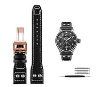 JDIME Banda de reloj de los remaches de cuero genuino para IWC Big piloto Spitfire Cow Cowide Pleging Buckle Watch Men Strap 21 mm 22 mm(Black rose gold,21mm)