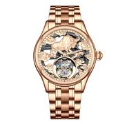 JDLERMY Flying Tourbillon - Reloj de pulsera mecánico para hombre, esfera de diamante, esfera de diamante, zafiro, reloj hueco de doble cara, reloj hueco del zodiaco chino, patrón de ganado que