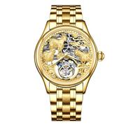 JDLERMY Flying Tourbillon - Reloj de pulsera mecánico para hombre, esfera de diamante, esfera de diamante, zafiro, reloj hueco de doble cara, diseño de ovejas del zodiaco chino, significado sincero