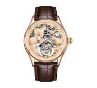 JDLERMY Flying Tourbillon - Reloj de pulsera mecánico para hombre, esfera de diamante, esfera de diamante, zafiro, reloj hueco de doble cara, diseño de ovejas del zodiaco chino, significado sincero