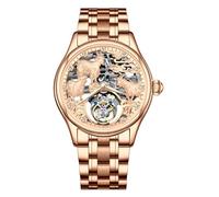 JDLERMY Flying Tourbillon - Reloj de pulsera mecánico para hombre, esfera de diamante, esfera de diamante, zafiro, reloj hueco de doble cara, diseño de ovejas del zodiaco chino, significado sincero
