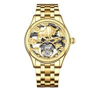 JDLERMY Flying Tourbillon - Reloj de pulsera mecánico para hombre, esfera de diamante, esfera de diamante, zafiro, reloj hueco de doble cara, reloj hueco del zodiaco chino, patrón de ganado que