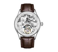 JDLERMY Flying Tourbillon - Reloj de pulsera mecánico para hombre, esfera de diamante, esfera de diamante, zafiro, reloj hueco de doble cara, diseño de ovejas del zodiaco chino, significado sincero