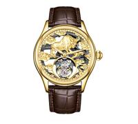 JDLERMY Flying Tourbillon - Reloj de pulsera mecánico para hombre, esfera de diamante, esfera de diamante, zafiro, reloj hueco de doble cara, reloj hueco del zodiaco chino, patrón de ganado que