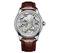 JDLERMY Flying Tourbillon - Reloj mecánico de cuerda manual para hombre, esfera de diamante, esfera de diamante, zafiro, reloj hueco de doble cara, diseño del zodiaco chino, patrón de ganado que