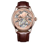 JDLERMY Flying Tourbillon - Reloj mecánico de cuerda manual para hombre, esfera de diamante, esfera de diamante, zafiro, reloj hueco de doble cara, diseño del zodiaco chino, patrón de ganado que
