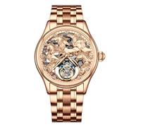 JDLERMY Flying Tourbillon - Reloj mecánico de cuerda para hombre, esfera de diamante, esfera de diamante, zafiro, reloj hueco de doble cara, diseño de caballos del zodiaco chino, significado de éxito