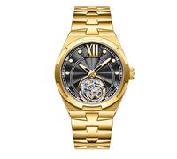 JDLERMY Reloj de pulsera mecánico automático de acero inoxidable con diseño de Tourbillon para hombre, con cristales de zafiro, doble cara, hueco, impermeable, luminoso, Oro negro., Clásico