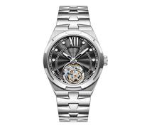 JDLERMY Reloj de pulsera mecánico automático de acero inoxidable con diseño de Tourbillon para hombre, con cristales de zafiro, doble cara, hueco, impermeable, luminoso, Plata y negro., Clásico