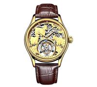JDLERMY Reloj de pulsera mecánico con esfera de diamante y esqueleto para hombre, diseño de zafiro, doble cara, con diseño de oveja, símbolo sincero, Marrón dorado, Clásico