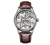 JDLERMY Reloj de pulsera mecánico con esfera de diamante y esqueleto para hombre, diseño de zafiro, doble cara, con diseño de oveja, símbolo sincero, Marrón plateado, Clásico