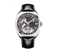 JDLERMY Reloj de pulsera mecánico con esfera de diamante y mecanismo de tourbillon volador para hombre, cristal de zafiro, doble cara, hueco, impermeable, luminoso, Plateado y negro colorido, Clásico