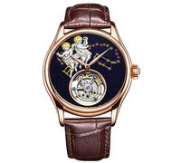 JDLERMY Reloj de pulsera mecánico con movimiento Tourbillon real, estilo vintage, para hombre, diseño de esqueleto, esfera de géminis, resistente al agua, zafiro, acero inoxidable, reloj hueco de