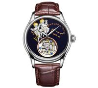 JDLERMY Reloj de pulsera mecánico con movimiento Tourbillon real, estilo vintage, para hombre, diseño de esqueleto, esfera de géminis, resistente al agua, zafiro, acero inoxidable, reloj hueco de