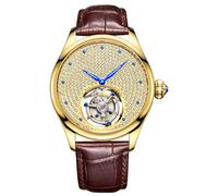 JDLERMY Reloj de pulsera mecánico con movimiento Tourbillon real, vintage, para hombre, esqueleto de diamante, esfera estrellada, brillante, impermeable, zafiro, acero inoxidable, reloj hueco de doble