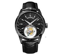JDLERMY Reloj de pulsera para hombre con esfera de esqueleto y mecanismo de cuerda manual, cristal de zafiro, vintage, hueco de doble cara, impermeable, con correa de piel luminosa, negro, Clásico