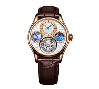 JDLERMY Reloj de pulsera para hombre con mecanismo Tourbillon, multifuncional, mecánico, manual, zafiro, vintage, hueco de doble cara, impermeable, luminoso, fase lunar, Rosa Blanco Marrón, Clásico